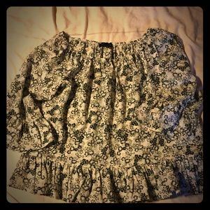 3/4 Sleeve Floral Print Blouse with Ruffle Sleeve
